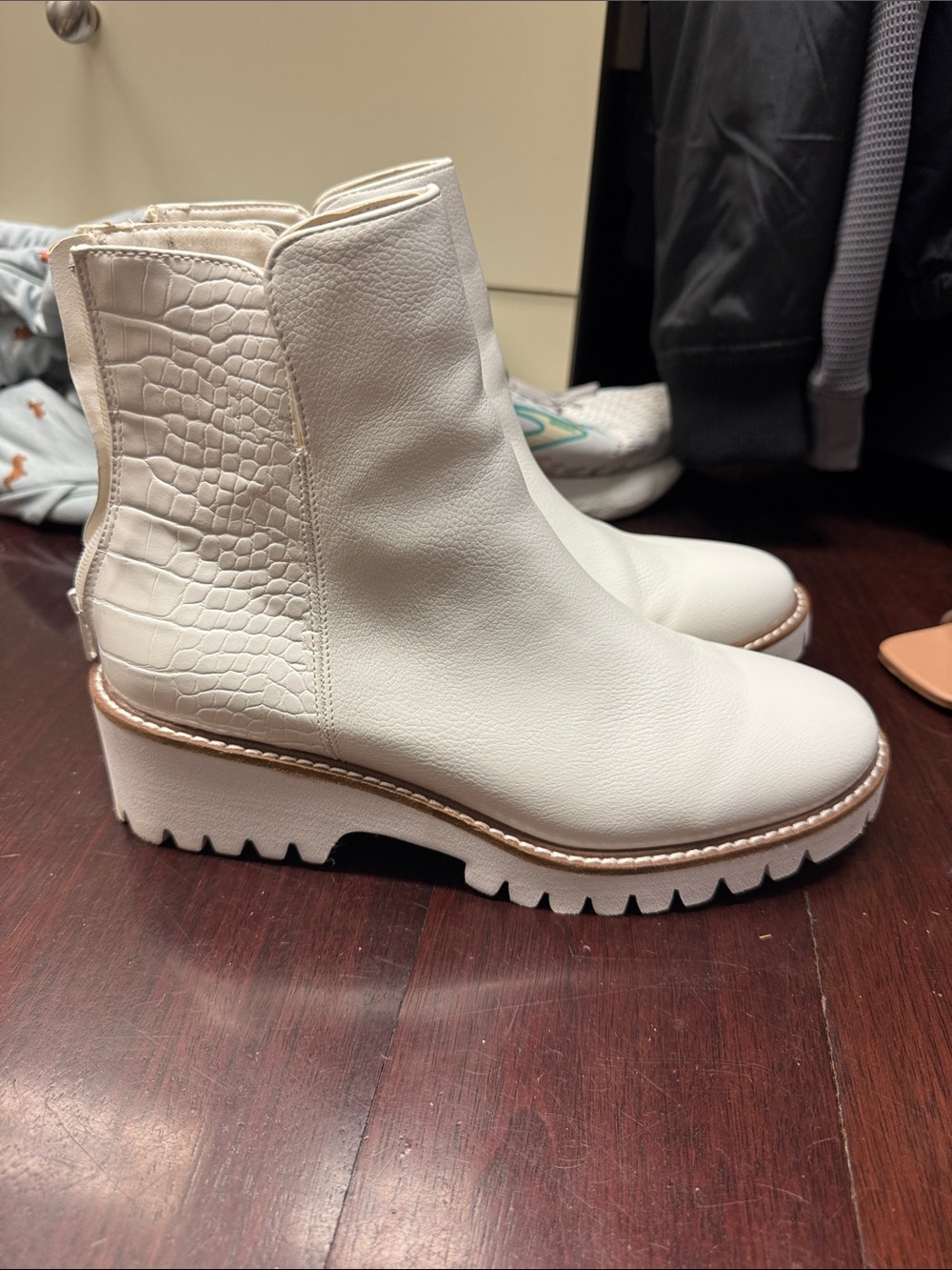 Coconuts by Matisse Cream Ankle Boots with Croc-Embossed Back